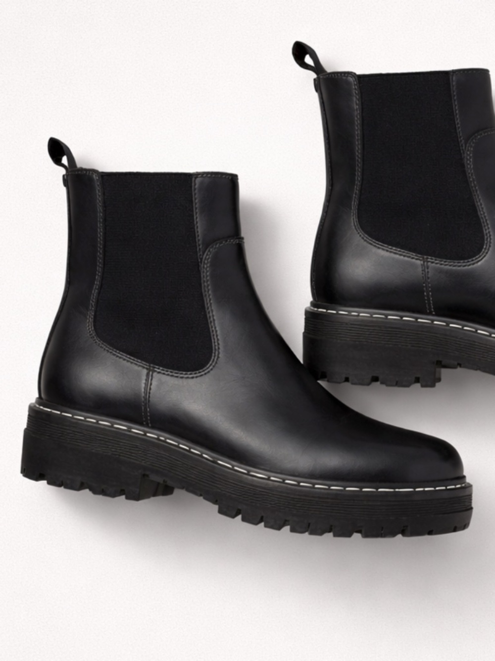 Marc Fisher LTD “Patrick” Black Leather Lug-Sole Chelsea Booties Size 6